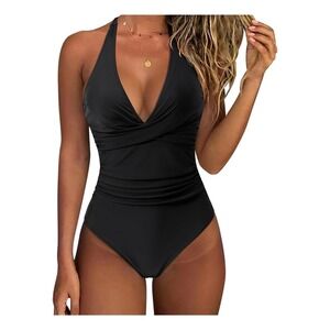 SUUKSESS Women Tummy Control One Piece Swimsuits Halter Push Up Bathing Suit